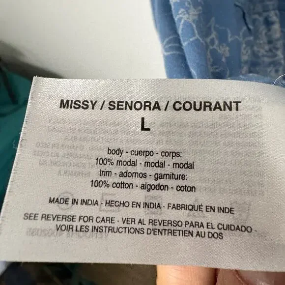 Vintage America Blues Women Missy Top L Blue Floral SOFT 100% Modal Boho Crochet - Picture 6 of 11